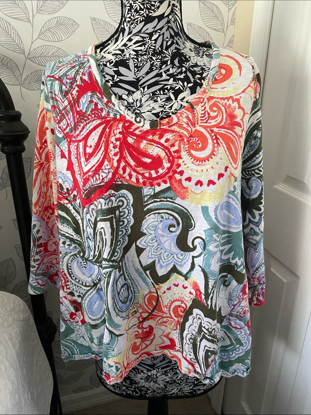Chico's Multicolor 3/4 sleeve Paisley Tunic - Red, Green, Blue, yellow